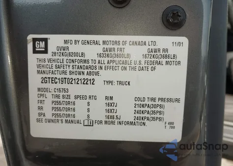 2002 GMC Sierra 1500 Sle из США, поврежденный, VIN 2GTEC19T021212212